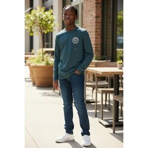 Abercrombie Kids Long Sleeve Graphic‎ T Shirt Teal Blue Size 11 12